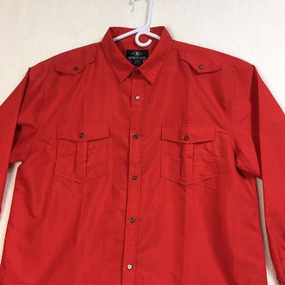 Brooklyn State Mens Shirt Size 4XL Red Button Up Long Sleeve 2 Pockets Western - Picture 2 of 8
